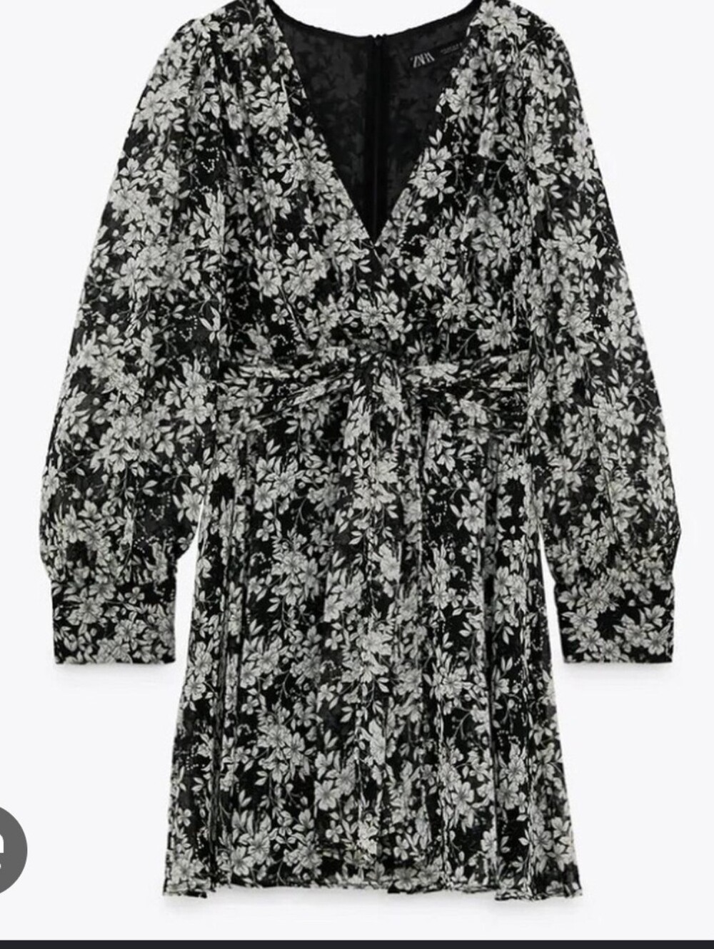 Zara Floral Metallic Print Faux-Wrap Mini Dress